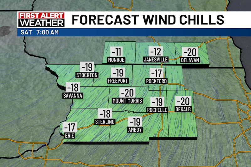 Saturday morning wind chills could be as low as -25°