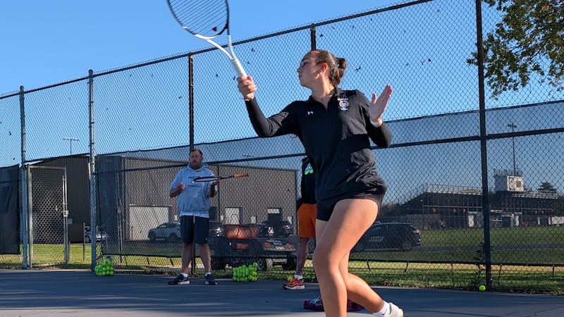 Harlem tennis junior Mia Besevic practices ahead of state.