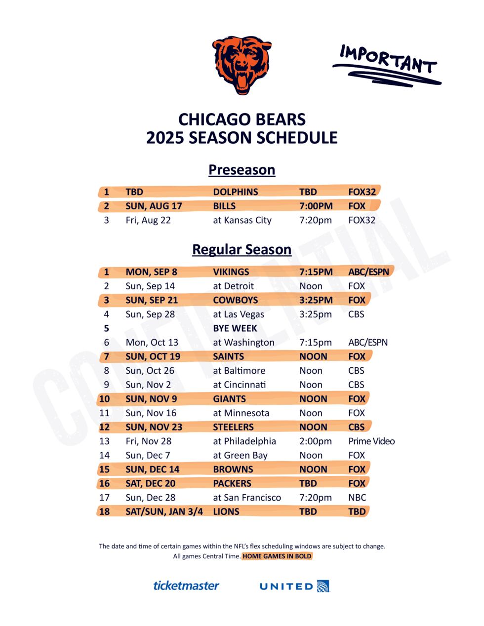 Chicago Bears 2025 schedule