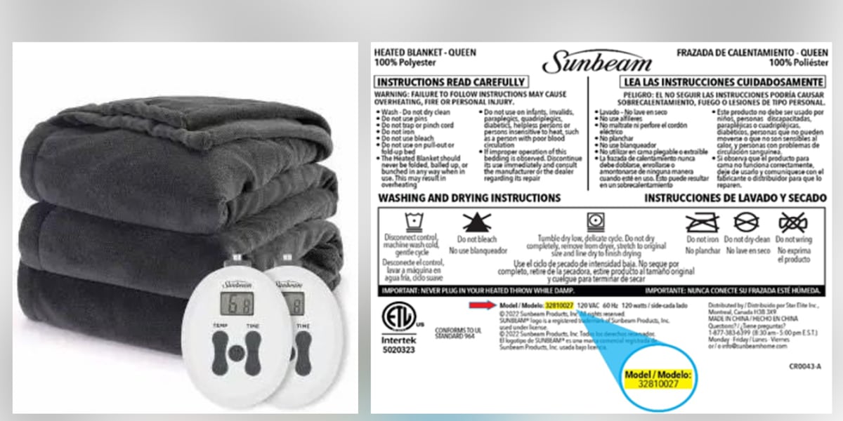 Sunbeam electric blanket overheating fire hazard internal damage cross-section